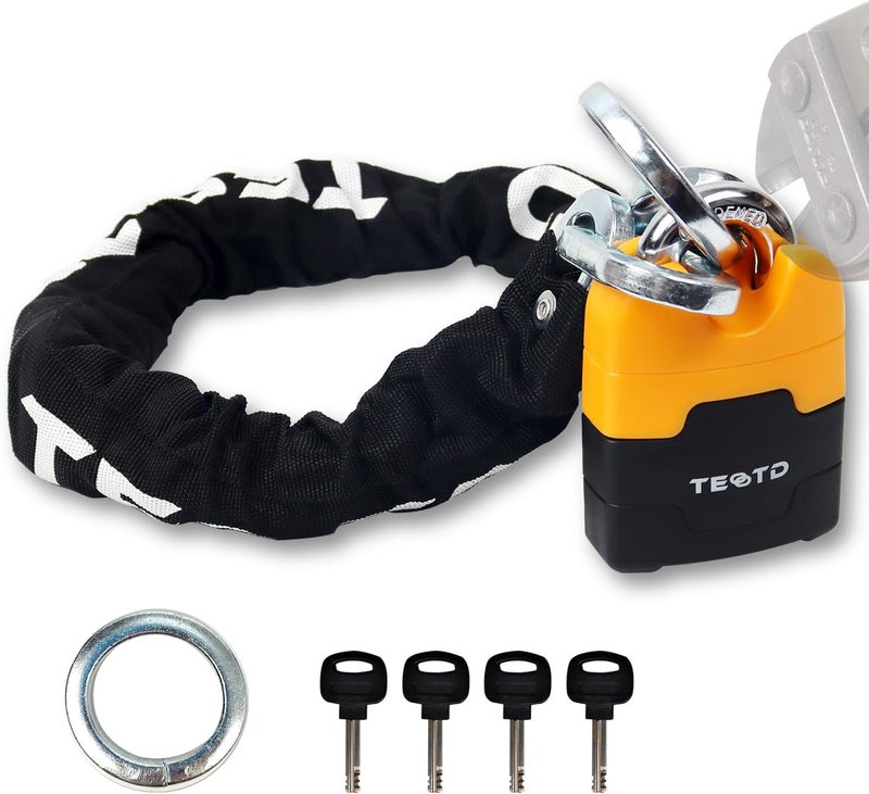 TEOOTD Heavy Duty Anti-Theft Motorcycle Chain Lock - 3ft/90cm Long, 10mm Thick Chain with Bright-Colored Lock, 4 Keys for Bicycle, Scooter (5.95lbs) - Image 1